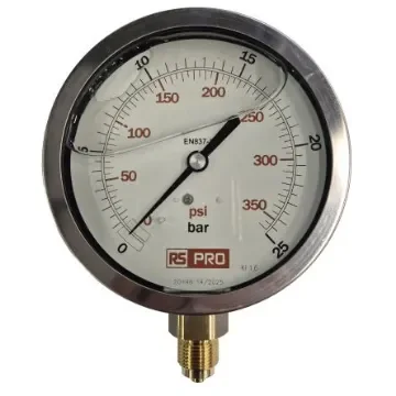 RS PRO BSP 3/8 Analogue Pressure Gauge 25bar Bottom Entry 100mm Outside Diameter - 152291 product image