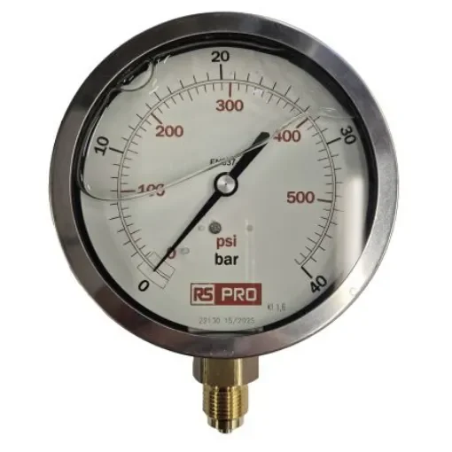 RS PRO BSP 3/8 Analogue Pressure Gauge 40bar Bottom Entry 100mm Outside Diameter - 152292 product image