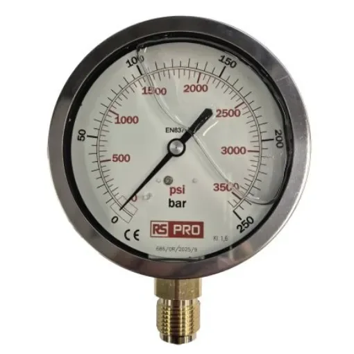 RS PRO BSP 1/2in Analogue Pressure Gauge 250bar Bottom Entry 100mm Outside Diameter - 152296 product image