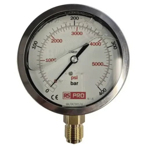 RS PRO BSP 1/2in Analogue Pressure Gauge 400bar Bottom Entry 100mm Outside Diameter - 152297 product image