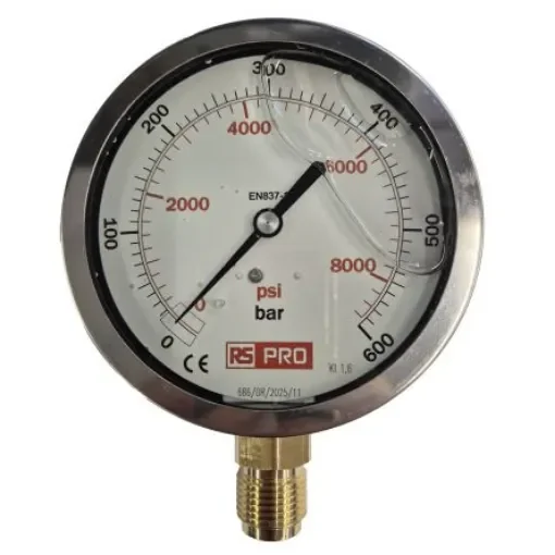 RS PRO BSP 1/2in Analogue Pressure Gauge 600bar Bottom Entry 100mm Outside Diameter - 152298 product image