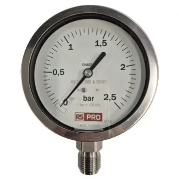RS PRO BSP 1/2in Analogue Pressure Gauge 2.5bar Bottom Entry 100mm Outside Diameter - 152302 product image