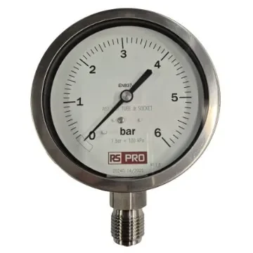 RS PRO BSP 1/2in Analogue Pressure Gauge 6bar Bottom Entry 100mm Outside Diameter - 152305 product image
