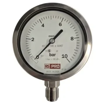 RS PRO BSP 1/2in Analogue Pressure Gauge 10bar Bottom Entry 100mm Outside Diameter - 152307 product image