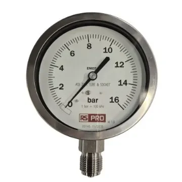 RS PRO BSP 1/2in Analogue Pressure Gauge 16bar Bottom Entry 100mm Outside Diameter - 152308 product image