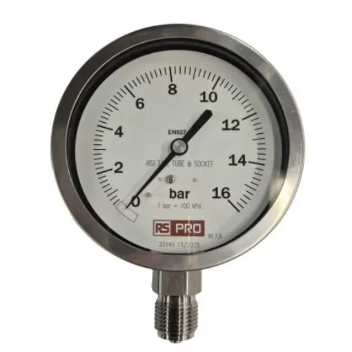 RS PRO BSP 1/2in Analogue Pressure Gauge 16bar Bottom Entry 100mm Outside Diameter - 152308 product image