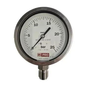 RS PRO BSP 1/2in Analogue Pressure Gauge 25bar Bottom Entry 100mm Outside Diameter - 152309 product image