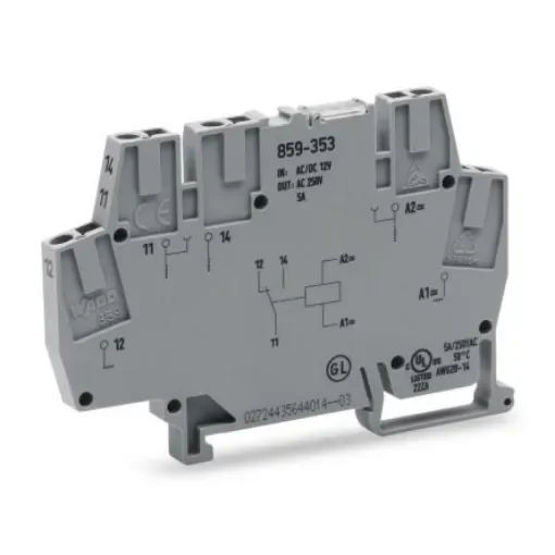 WAGO 859 Series Interface Relay, DIN Rail Mount, 24V ac/dc Coil, SPDT, 5A Load - 859-354 product image