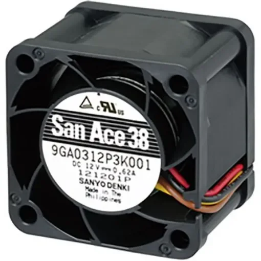Sanyo Denki 9GA Series Axial Fan, 12 V dc, DC Operation, 34.1m³/h, 6.2W, 520mA Max, 38 x 38 x 28mm - 9GA0312P3J001 product image