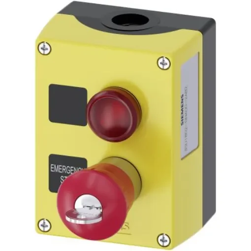 Siemens SIRIUS ACT 3SU18 Series Key Release Emergency Stop Push Button, Surface Mount, SPDT, IP66, IP67, IP69 - 3SU1802-0NA00-2AB2 product image