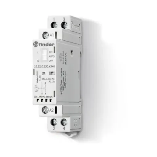 Finder 22 Contactor, 230 V ac/dc Coil, 2-Pole, 25 A, 2.2 W, 2NO, 250/440 V ac - 22.32.0.230.4340 product image