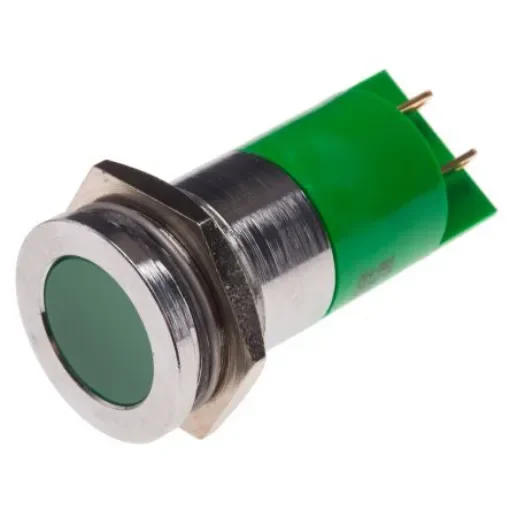 RS PRO Green Panel Mount Indicator, 24V ac/dc, 22mm Mounting Hole Size, Solder Tab Termination - 204883 product image