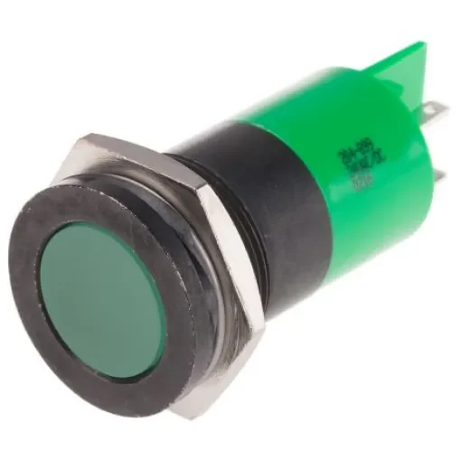 RS PRO Green Panel Mount Indicator, 24V ac/dc, 22mm Mounting Hole Size, Solder Tab Termination - 204899 product image
