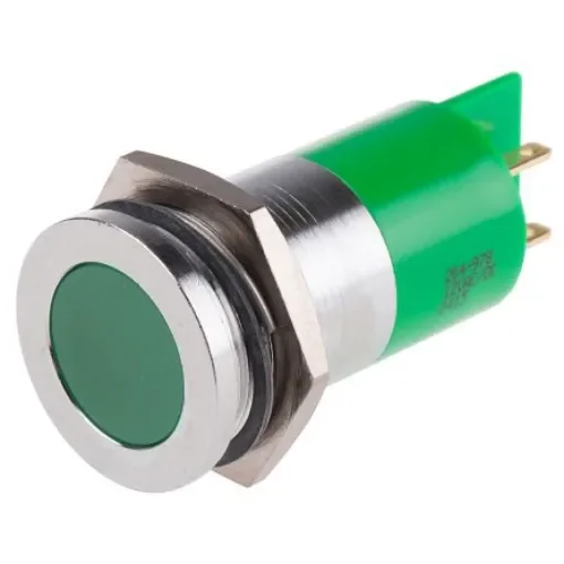 RS PRO Green Panel Mount Indicator, 12V ac/dc, 22mm Mounting Hole Size, Solder Tab Termination - 204978 product image