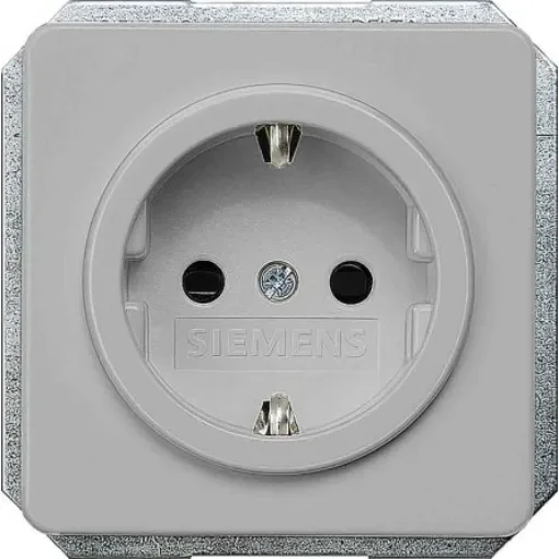 Siemens Silver 1 Gang Plug Socket, 16A, Schuko, Indoor Use - 5UB1468 product image