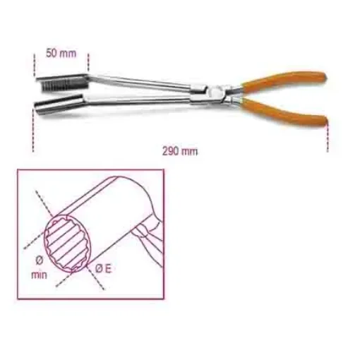 BETA Spark Plug Pliers, 290 mm Overall, Bent Tip, 50mm Jaw - 1474L product image