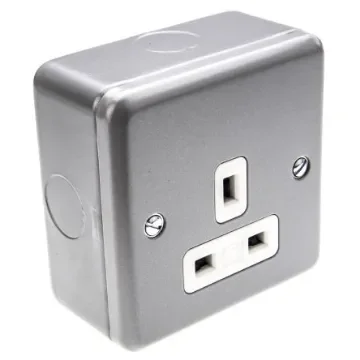MK Electric Metalclad Plus Grey 1 Gang Plug Socket, 13A, Type G - British, Indoor Use - K848 ALM product image