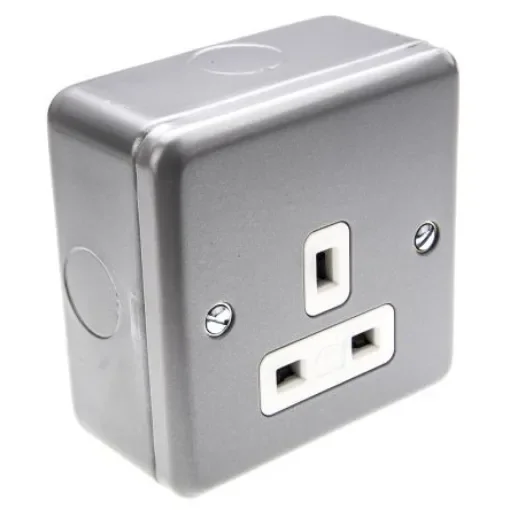 MK Electric Metalclad Plus Grey 1 Gang Plug Socket, 13A, Type G - British, Indoor Use - K848 ALM product image