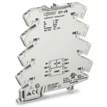 WAGO 857 Series Signal Conditioner, Current Input, Voltage Output, 24V dc Supply - 857-416 product image