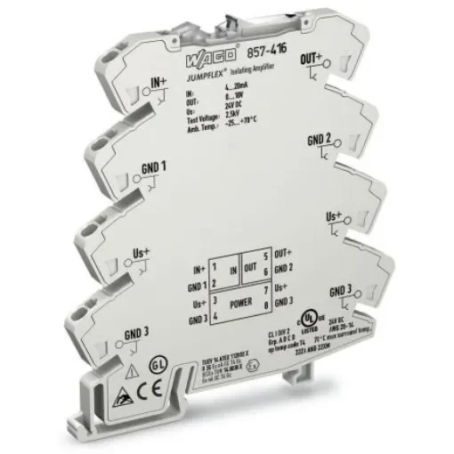 WAGO 857 Series Signal Conditioner, Current Input, Voltage Output, 24V dc Supply - 857-416 product image