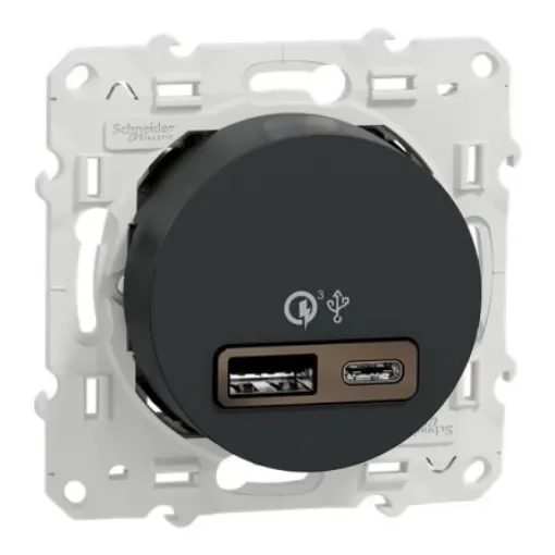 Schneider Electric S54 Anthracite Plug Socket, 2.4A, USB A, USB C, Indoor Use - S540219 product image