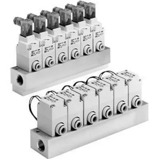 SMC VV2Q series 4 station G 3/8 Manifold Base for use with VQ20/30, VV2Q22-04-00F-Q product image