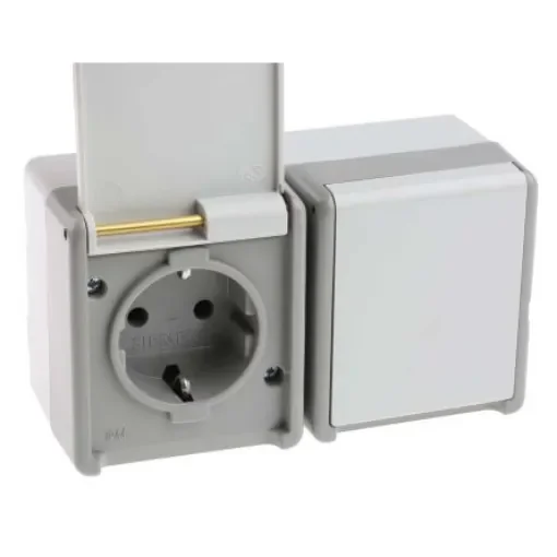 Siemens DELTA Grey 2 Gang Plug Socket, 16A, Type F - German Schuko, Outdoor Use - 5UB4722 product image
