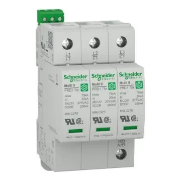 Schneider Electric 3 Phase Surge Arrester, 75kA, 1800V (Volts), Clip-On Mount - M9L23240 product image