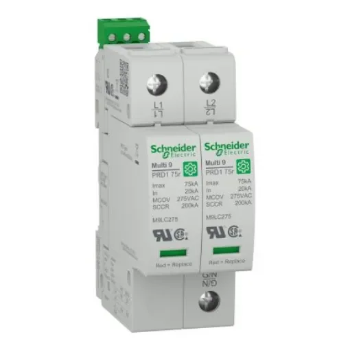 Schneider Electric 2 Phase Surge Arrester, 75kA, 1800V (Volts), Clip-On Mount - M9L22480 product image