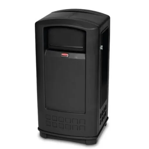 Rubbermaid Commercial Products Plaza 25gal Black Flip Waste Bin - FG9P9000BLA product image