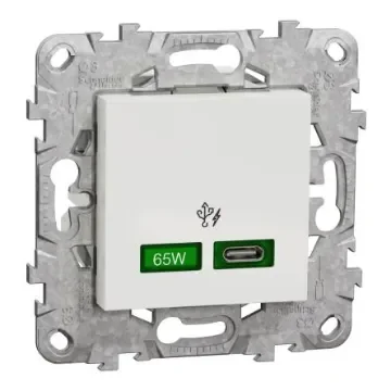 Schneider Electric Unica White 2 Gang USB Socket, 1 Pole Poles, 3A, USB-C, Indoor Use - NU501418 product image