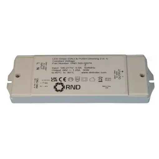 RND LED Driver, 24V Output, 30W Output, 1.25A Output, Constant Voltage Dimmable - RND 500-00074 product image