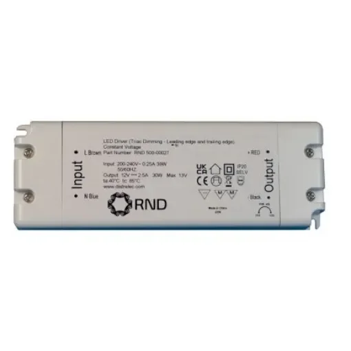 RND LED Driver, 12V Output, 30W Output, 2.5A Output, Constant Voltage Dimmable - RND 500-00027 product image