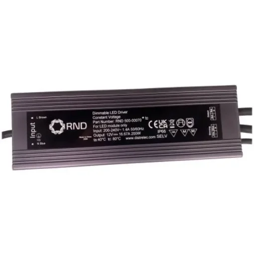 RND LED Driver, 12V Output, 200W Output, 16.67A Output, Constant Voltage - RND 500-00070 product image