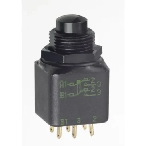 APEM 1300 Series Series Push Button Switch, DP, Bushing, 11.9mm Cutout, On/Mom, 30V dc - 13445-4X778 product image