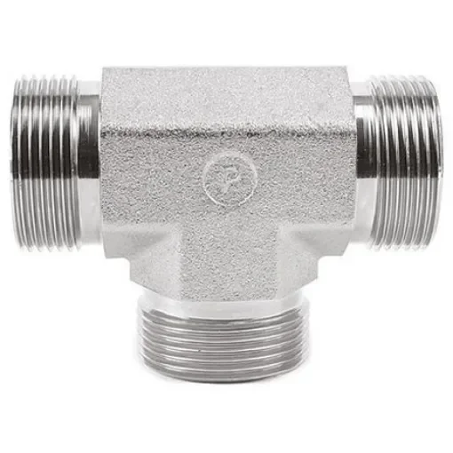 Parker Hydraulic Tee Threaded Adapter 4JMK4S, Connector A G 1/4 Male Connector B G 1/4 Male product image