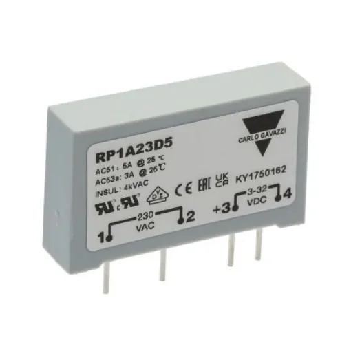 Carlo Gavazzi RP1 Series Solid State Relay, 5 A Load, PCB Mount, 265 V ac Load, 32 V dc Control - RP1A23D5 product image