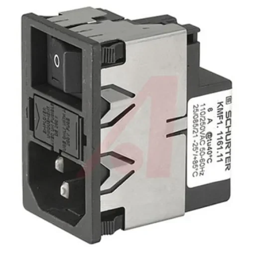 Schurter 4A, 125 V ac, 250 V ac Male Snap-In Filtered IEC Connector 2 Pole KMF1.1241.11, Quick Connect 1 Fuse product image