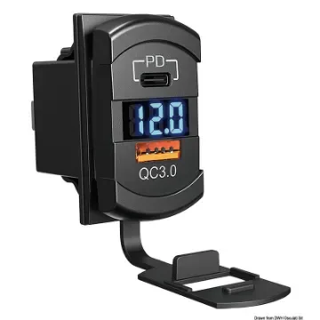 Osculati - Dual USB-A+C plug + 12/24 V voltmeter - 14.195.63 product image