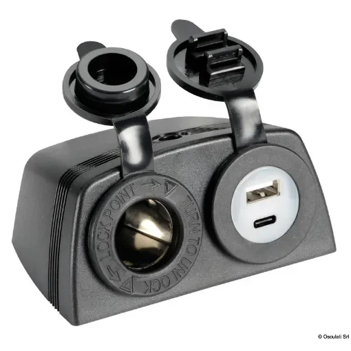 Osculati - Lighter + USB-A + USB-C socket with housing - 14.516.14 product image