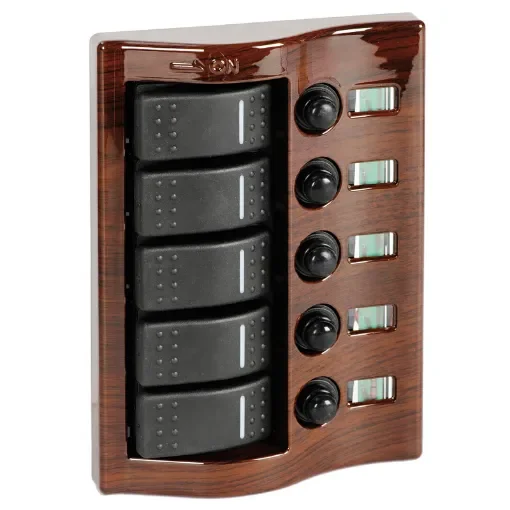 Osculati - Control panel 5 flush rocker switches mahogany - 14.844.05 product image