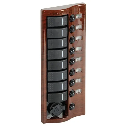 Osculati - Control panel 9 flush rocker switches mahogany - 14.844.09 product image