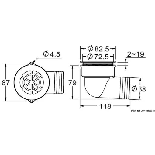 90° cockpit drain with check valve product image