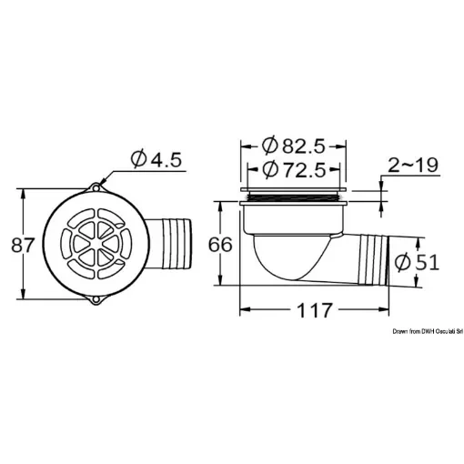 Osculati - 90&amp;#176; cockpit drain with w/check valve &amp;#248; 2&amp;quot; - 17.126.02 product image