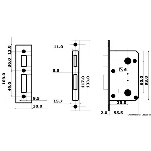 Osculati - Lock for toilets and cabins external right, internal left - 38.129.10 product image