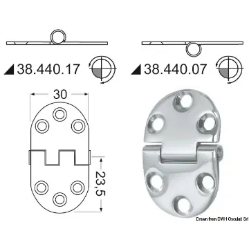 Osculati - Hinge w/reversed pin 2mm 47x30 mm - 38.440.07 product image
