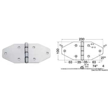 Osculati - Large hinge 230x100 mm - 38.440.14 product image