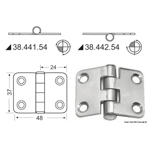 Osculati - Hinge reversed pin 48x37 mm - 38.442.54 product image