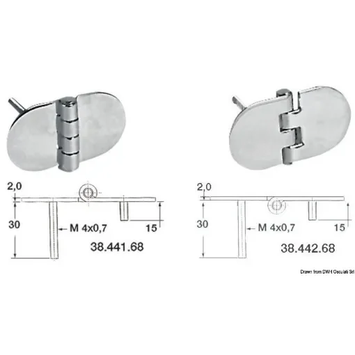 Osculati - Hinge standard pin mirror polished S 68.5x38,5 mm - 38.441.68 product image