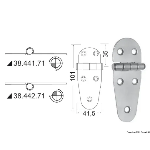 Osculati - Hinge reversed pin 107x39 mm - 38.442.71 product image